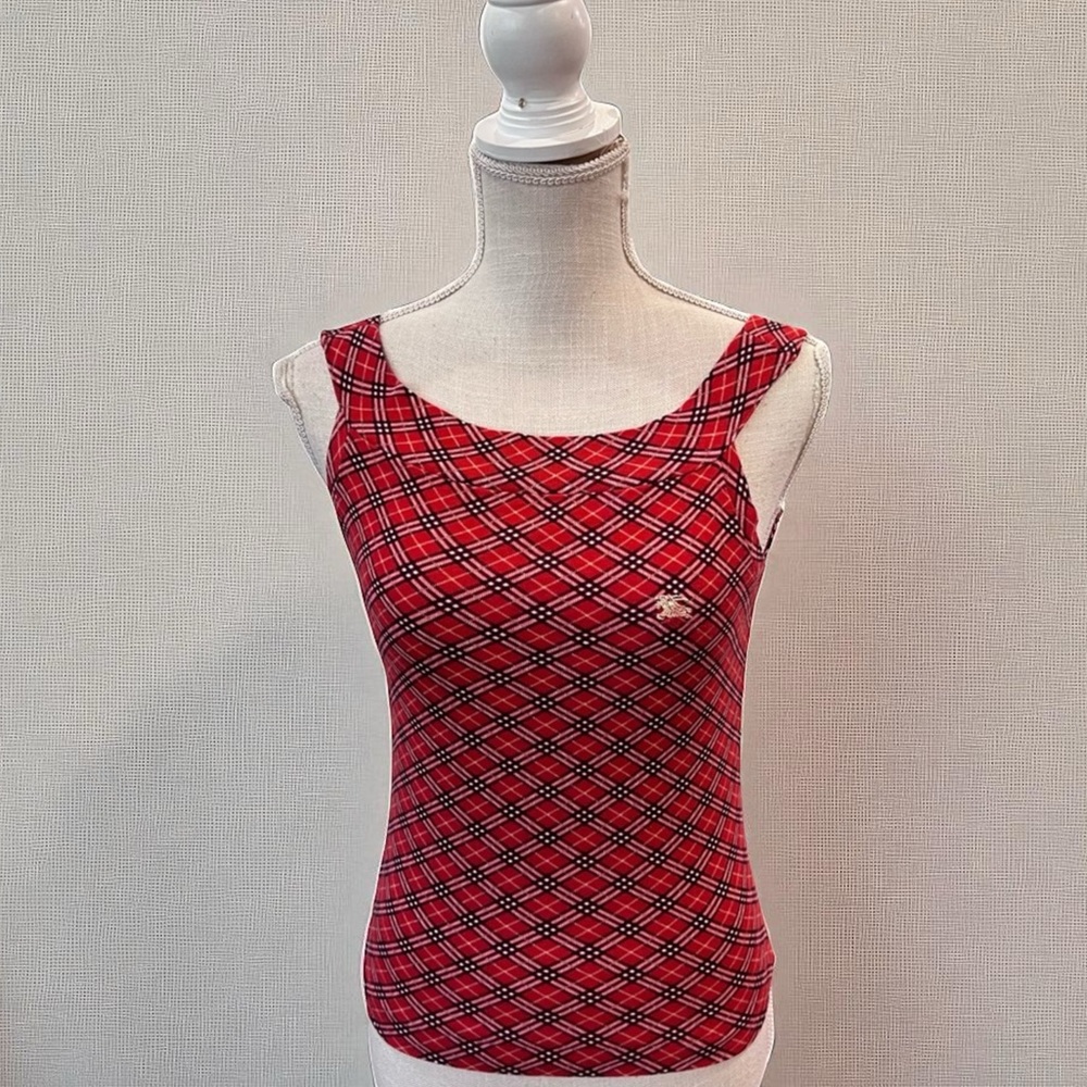 BURBERRY Plaid Tank Top M 17” + p2p Red Multi EUC